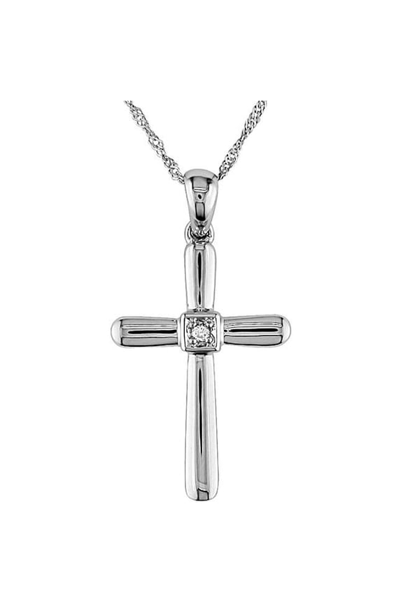 Pompeii Diamond Cross Pendant Round Solitaire 10K White Gold (G/H,I2)