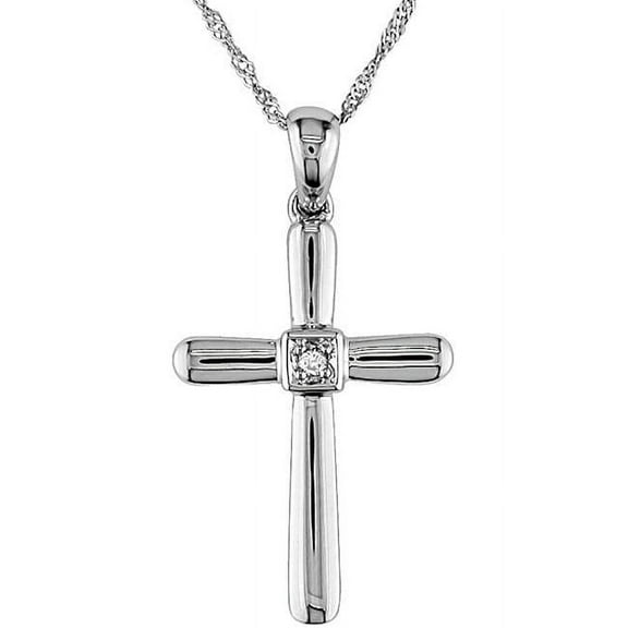 Pompeii Diamond Cross Pendant Round Solitaire 10K White Gold (G/H,I2)