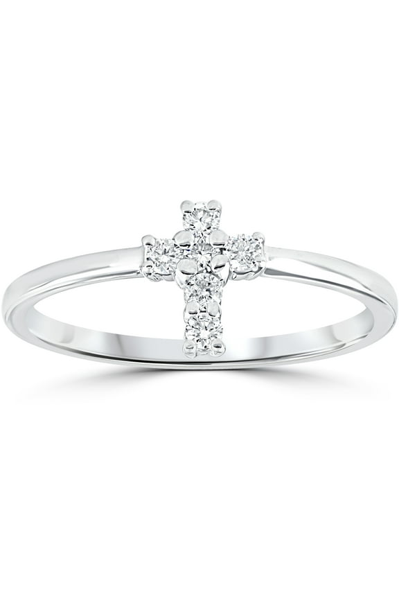 Pompeii Diamond Cross Ring 1/6 cttw 10k White Gold (I/J,I1-I2)