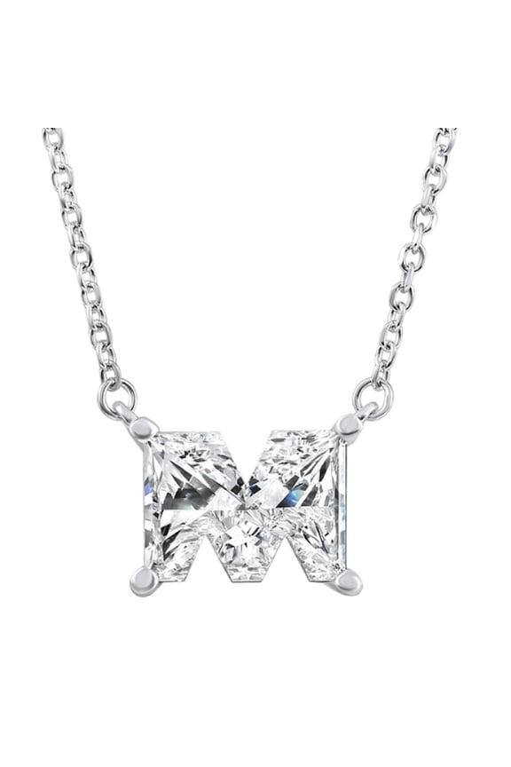 Pompeii Diamond "M" Initial Pendant 18" Necklace 14K White Gold Lab Grown (GH,VS)