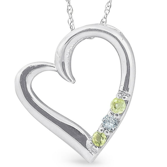 Pompeii Diamond & Peridot Heart Pendant 3-Stone 10K White Gold with 18" Chain (G/H,I2)