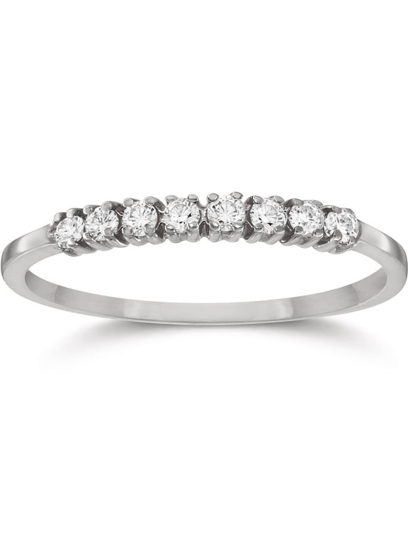 Pompeii Eight Stone Diamond Wedding Stackable Guard Band Ring 14K White Gold (G/H,I1-I2)
