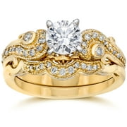 Pompeii Emery 3/4Ct Vintage Diamond Engagement Wedding Ring Set 14K Yellow Gold (H/I,I1)