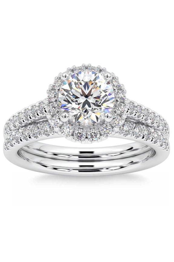 Pompeii F/VS 1.50Ct Halo Diamond Engagement Wedding Ring Set 14k Gold Lab Grown