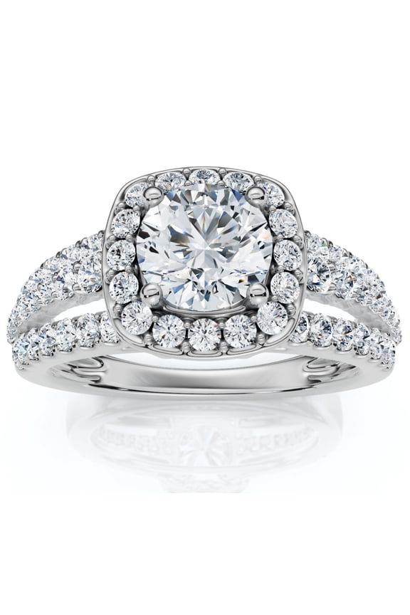 Pompeii F/VS 1.50Ct Multi Row Diamond Cushion Halo Engagement Ring 14k Gold Lab Grown