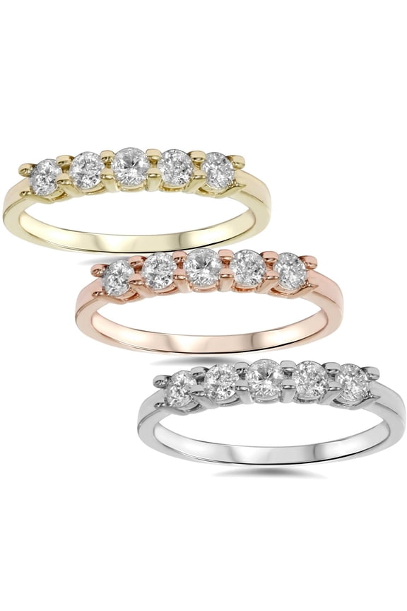 Pompeii Five Stone Ring Wedding Band Round Diamond SI .50Ct in White Yellow or Rose Gold