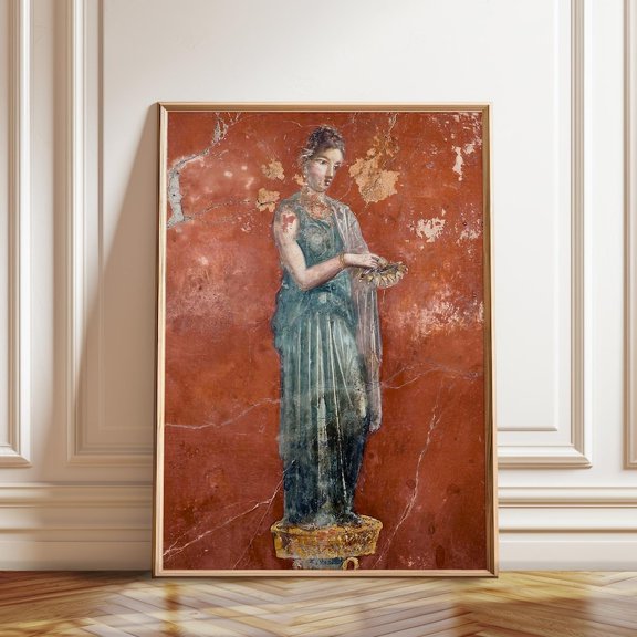 Pompeii Fresco Ancient Roman Woman Terracotta Wall Art Print, Unframed Paper Poster 8x10in