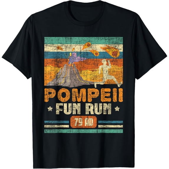 Pompeii Fun Run - Geography Volcanologist Volcanology T-ShirtMen's and women's gift, black and white T-shirt, size: Extra large S-4XL