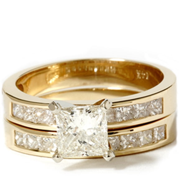Pompeii Gold 2ct Princess Cut Diamond Engagement Ring Set (H/I,I1)