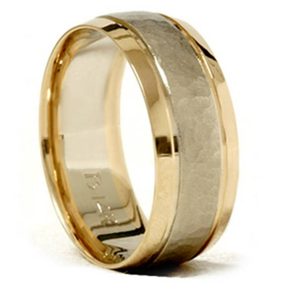 Pompeii Gold 8mm Hammered Two Tone Comfort Fit Wedding Band New (,)