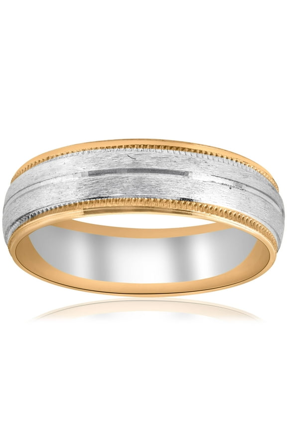 Pompeii Gold Two Tone 6mm Facet Cut Wedding Band Mens New Ring (,)