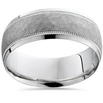 Pompeii Hammered 10k White Gold 8mm Wedding Mens Band (,)