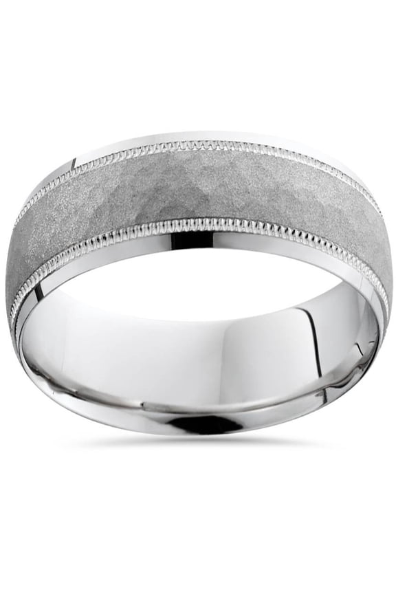 Pompeii Hammered 10k White Gold 8mm Wedding Mens Band (,)