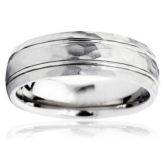 Pompeii Hammered 6mm Mens Wedding Band 10K White Gold (,)
