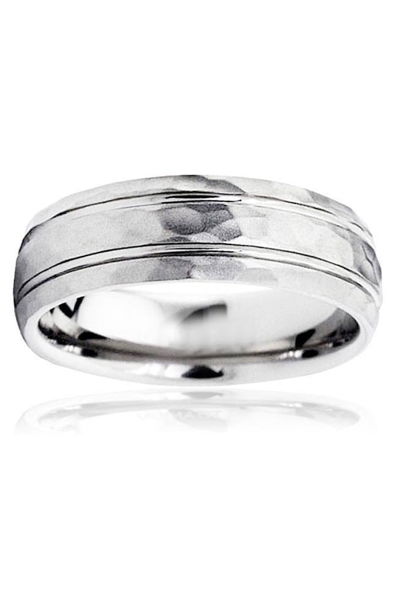 Pompeii Hammered 6mm Mens Wedding Band 10K White Gold (,)