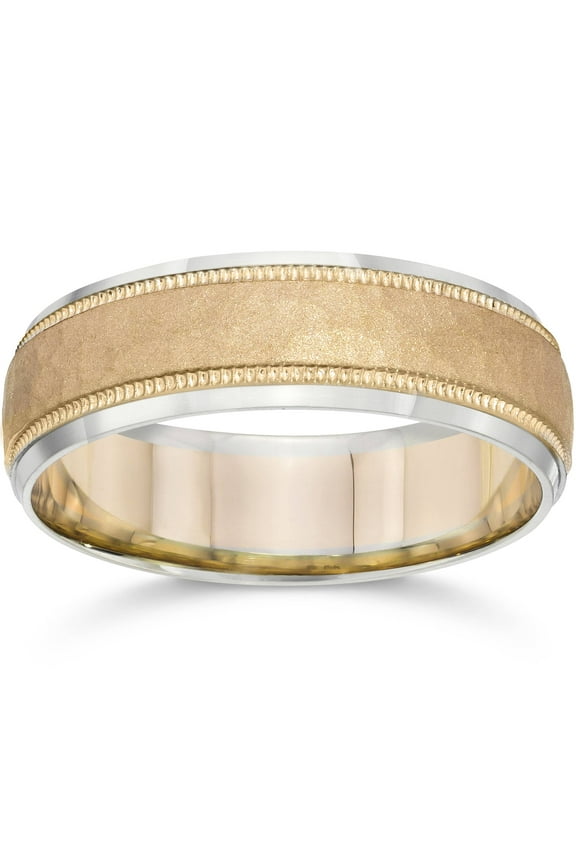 Pompeii Hammered Two Tone 6mm Mens 14K White & Yellow Gold Wedding Band (,)