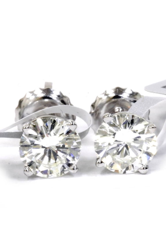 Pompeii IGI Certified 14K White Gold Round Brilliant Diamond Screw Back Stud Earrings (1