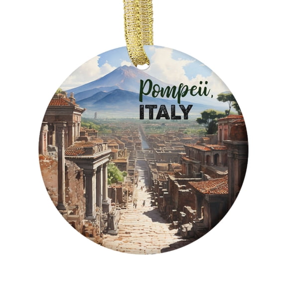 Pompeii Italy Ruins Ancient Landmark Santa Sleigh Mount Vesuvius Stratovolcano Travel Memory Souvenir Landmark Vacation Keepsake Ceramic Christmas Ornament Xmas Holiday Tree Gift