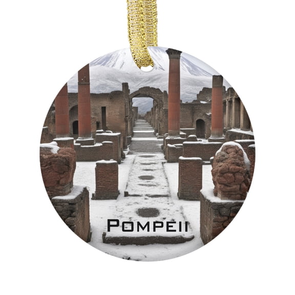 Pompeii Italy Ruins Ancient Landmark Winter Snow Mount Vesuvius Stratovolcano Travel Memory Souvenir Landmark Vacation Keepsake Ceramic Christmas Ornament Xmas Holiday Tree Gift