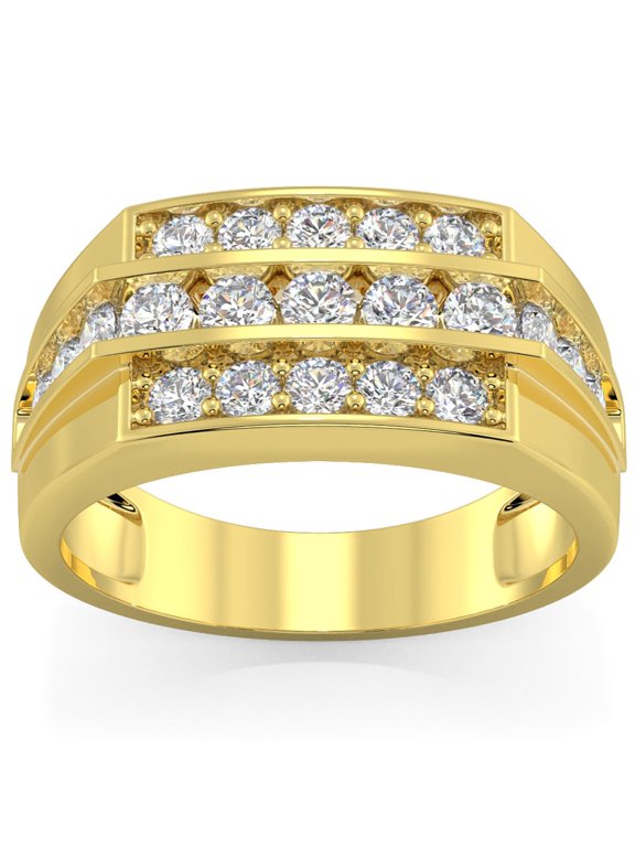 Pompeii Men's 1 1/2 CT. T.W. Diamond Stepped Triple Row Ring in 10K Gold (G/H,I2-I3)