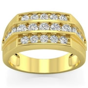 POMPEII3 Pompeii Men's 1 1/2 CT. T.W. Diamond Stepped Triple Row Ring in 10K Gold (G/H,I2-I3)