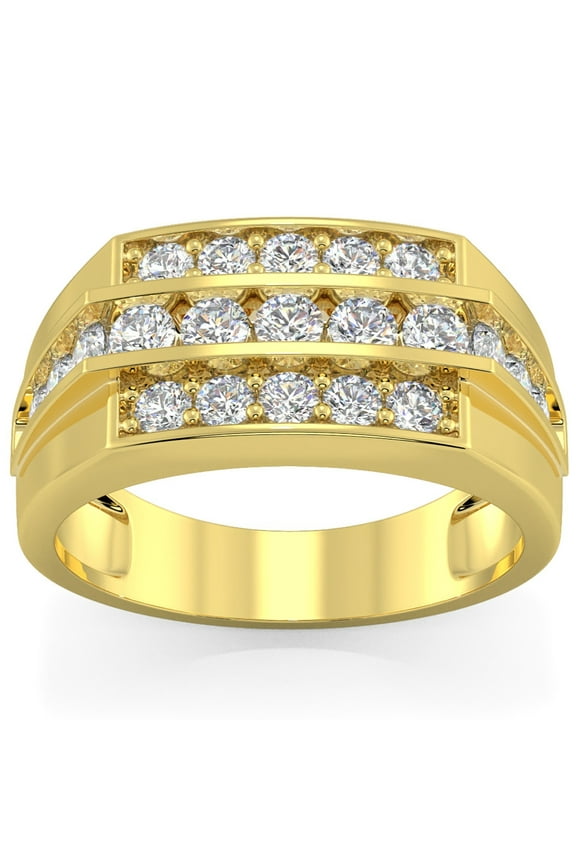 Pompeii Men's 1 1/2 CT. T.W. Diamond Stepped Triple Row Ring in 10K Gold (G/H,I2-I3)