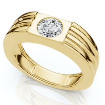 Pompeii Men's 1/2Ct Round Bezel Diamond Solitaire Ring 14k Gold or Platinum Lab Grown