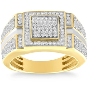 Pompeii Men's 1/4 CT. T.W. Diamond Micro Cluster Square Stepped Ring in 10K Yellow Gold