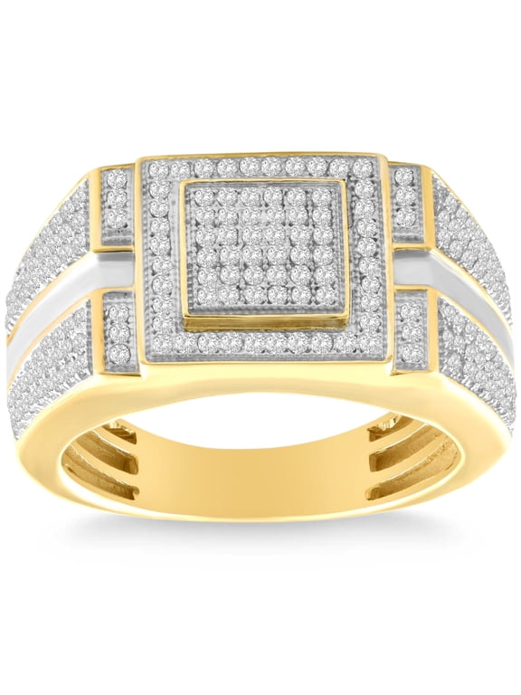 Pompeii Men's 1/4 CT. T.W. Diamond Micro Cluster Square Stepped Ring in 10K Yellow Gold