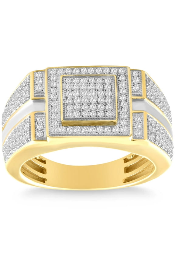 Pompeii Men's 1/4 CT. T.W. Diamond Micro Cluster Square Stepped Ring in 10K Yellow Gold