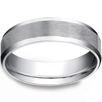 Pompeii Men's 10k White Gold 6mm Plain Wedding Band with Satin Center and Beveled Sides