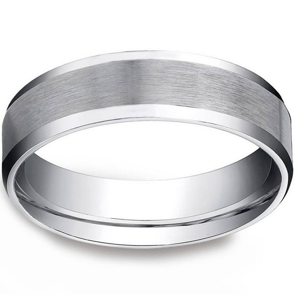 Pompeii Men's 10k White Gold 6mm Plain Wedding Band with Satin Center and Beveled Sides