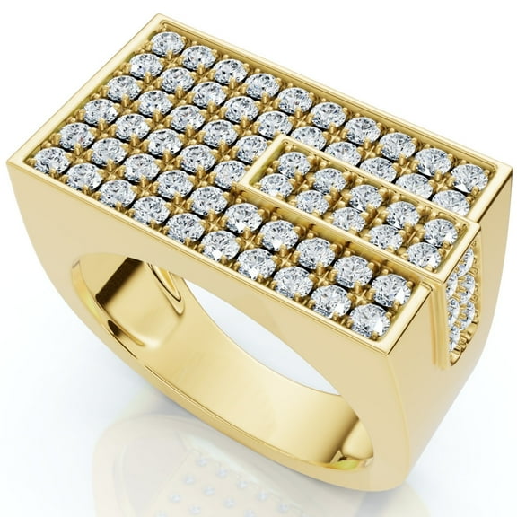 Pompeii Men's 1CT Diamond Rectangle Cluster Ring 10k Yellow Gold (H,I1-I2)