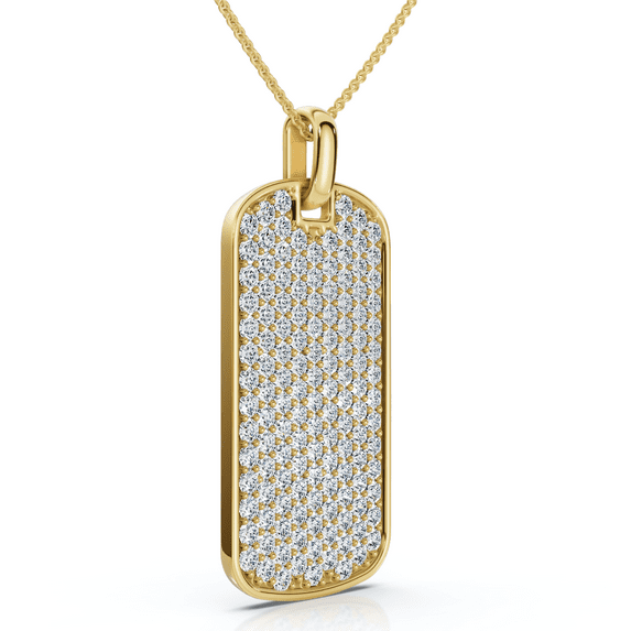 Pompeii Men's 1ct Diamond Dog Tag Pendant 14k Gold Necklace Lab Grown 18" Chain
