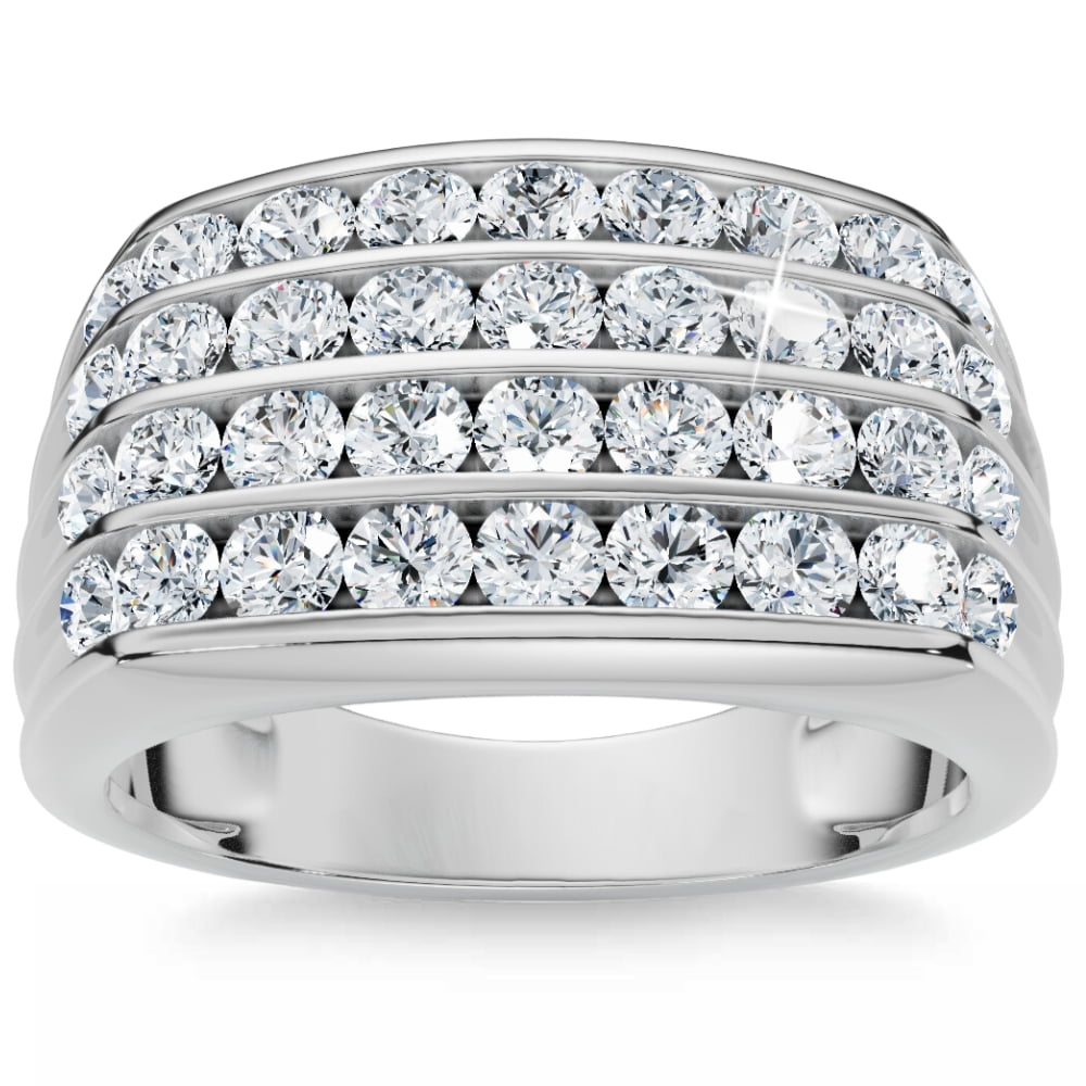 Pompeii Men's 2Ct Diamond Ring Gold Multi Row Wedding Anniversary Band ...
