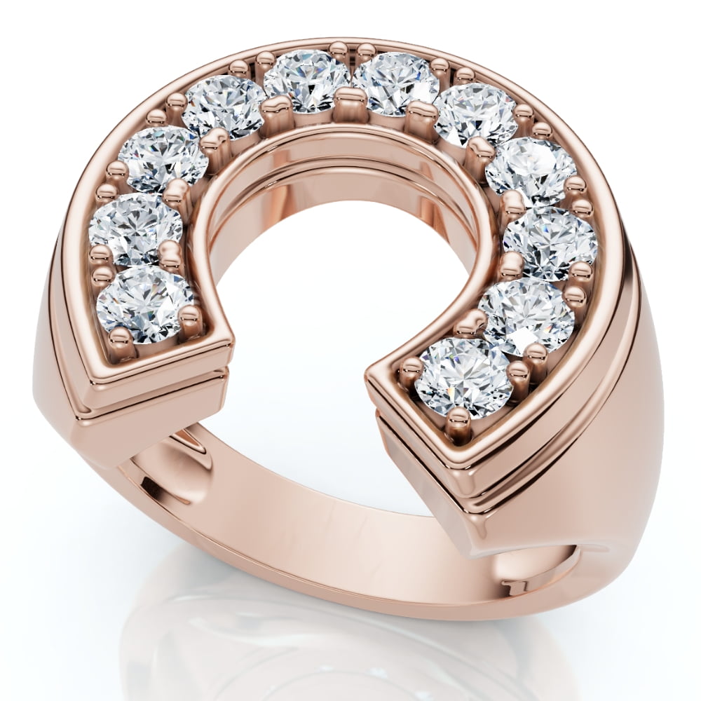 Pompeii Men's 3/4Ct Diamond Horseshoe Lucky Pinky Ring Gold Lab Grown ...