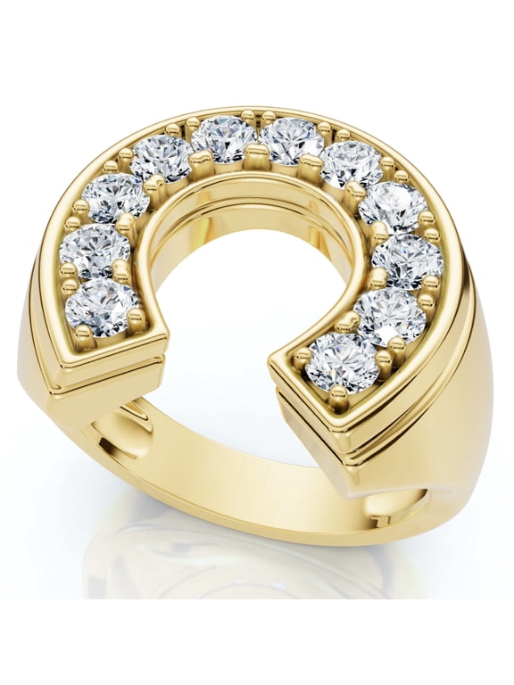 Pompeii Men's 3/4Ct Diamond Horseshoe Lucky Pinky Ring Gold Lab Grown (F/G,VS1-VS2)