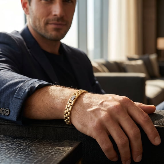Pompeii Men's Attached Round 14k Gold (34gram) or Platinum (55gram) 7.5mm Link Bracelet