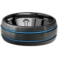 thumbnail image 1 of Pompeii Men's Black & Blue Two Line Tungsten Ring Brushed Ring 8mm Wedding Band (,), 1 of 3