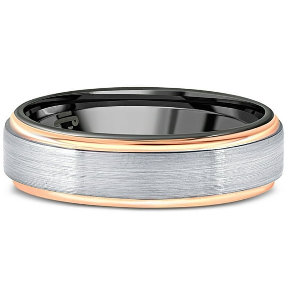 Pompeii Men's Brushed Black Tungsten & Rose Gold Plated Two Tone 6mm Ring Wedding Band (,)