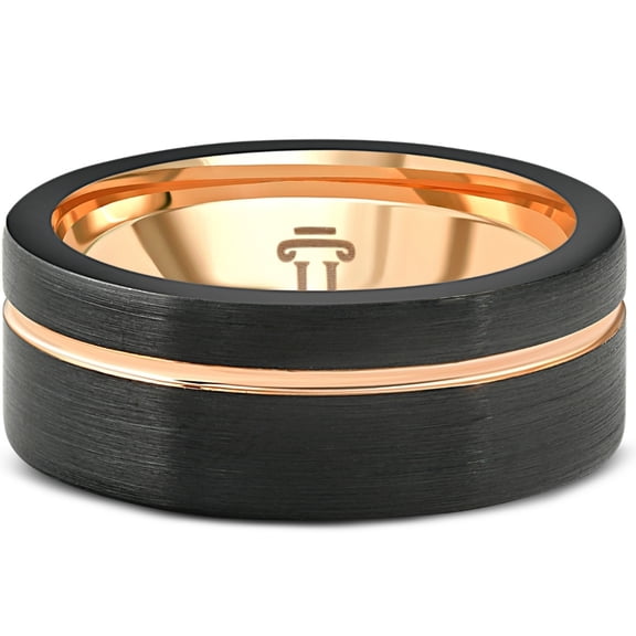 Pompeii Men's Brushed Black Tungsten Rose Gold Plated Two Tone 8mm Ring Wedding Band (,)