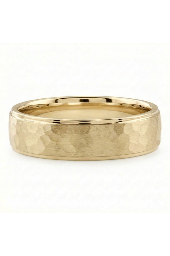 Pompeii Men's Brushed Hammered Wedding Band 14k Gold Ring (,)