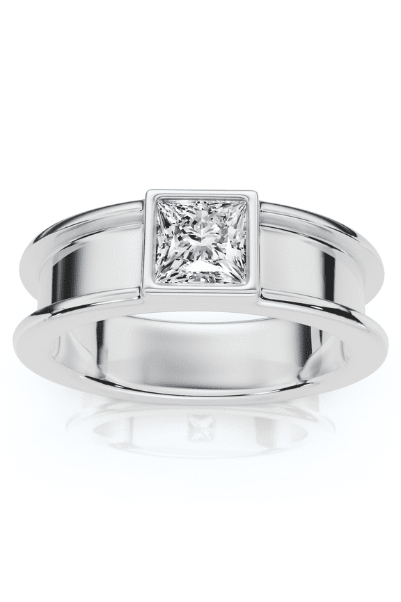 Pompeii Men's Certified Bezel Set Diamond Solitaire Wedding Ring 14k Gold Lab Grown