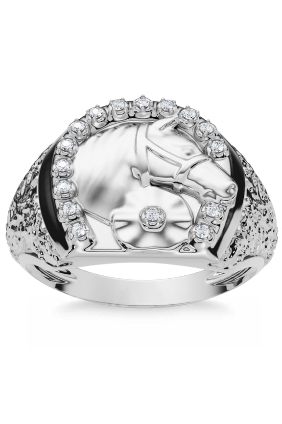 Pompeii Men's Pinkie Horse Lucky Diamond Ring Gold Lab Grown (F/G,VS1-VS2)