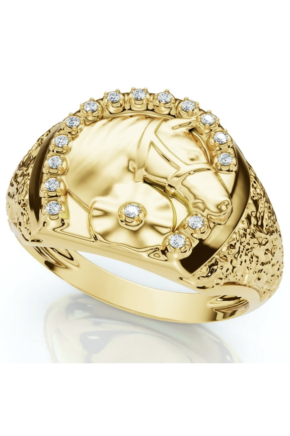 Pompeii Men's Pinkie Horse Lucky Diamond Ring Gold Lab Grown (F/G,VS1-VS2)