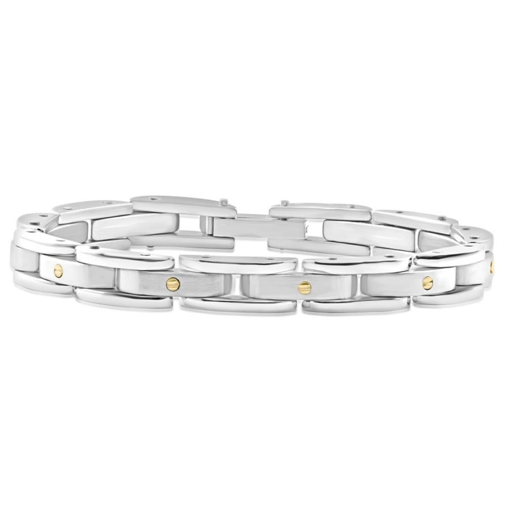 Pompeii Men's Polished Steel Two Tone Two Row 8.5mm Flexible Link 8.5 ...