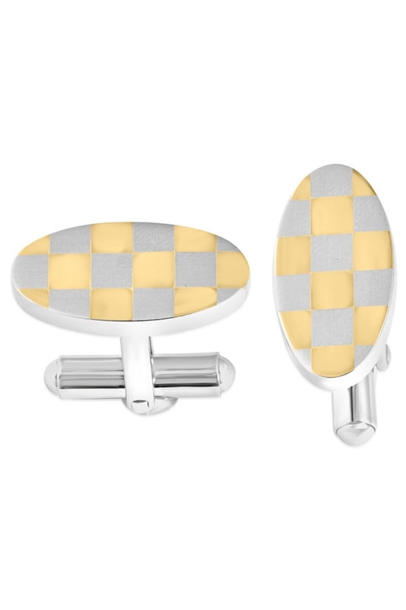Pompeii Men's Stainless Steel And Checkered Gold Polished 11mm Cufflink (,)