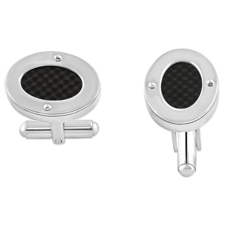 Pompeii Men's Stainless Steel And Drift Wood Brown Oval Polished 10.5mm Cufflink (,)