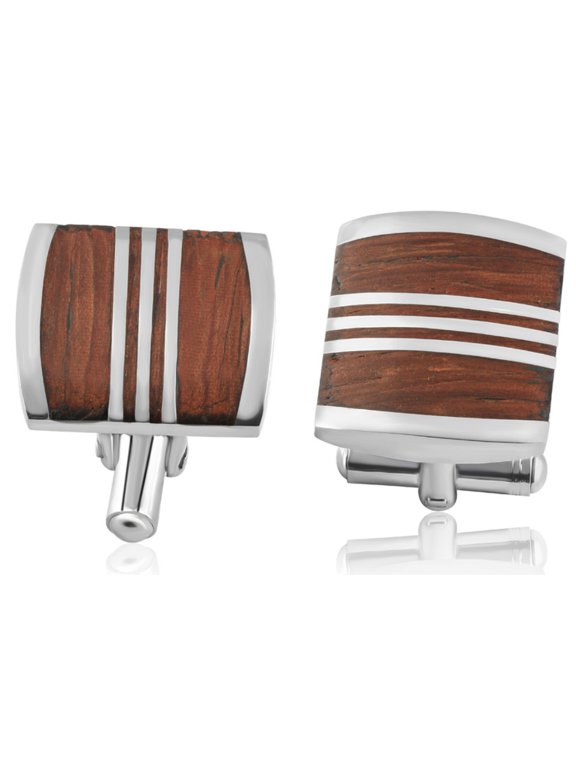 Pompeii Men's Stainless Steel And Drift Wood Brown Square Polished 18mm Cufflink (,)
