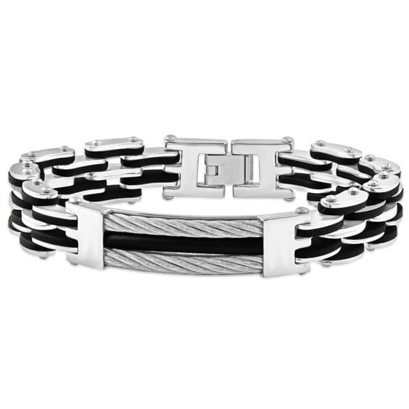Pompeii Men's Steel Brushed And Black Two Tone 13.5mm Link Flexible Wired 8 " Bracelet (,)